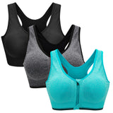 1 x RAW Customer Returns Zoerea Sports Bra Women Push Up Zip Front, 3 Pack Impact Yoga Bra, Size XL Fit 85D 90A 90B 90C 90D, Black, Grey and Green - RRP €31.99