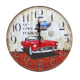 1 x RAW Customer Returns LOHAS HOME 30CM Wooden Wall Clock Silent Non-ticking for Kitchen Office Living Room and Bedroom Red Vintage Car  - RRP €15.73