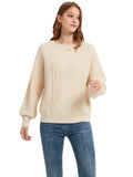 1 x RAW Customer Returns MessBebe Women s Sweater Casual Tops Knit Oversize Striped Round Neck Pullover Long Sleeve Oversized Sweater Apricot S - RRP €15.44