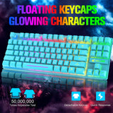 1 x RAW Customer Returns Wireless Gaming Keyboard and Mouse, 87 Keys Rainbow LED Backlights Rechargeable 3800mAh Battery Mechanical Feel Anti-Ghosting US Layout Ergonomic Waterproof RGB Mouse Blue  - RRP €39.99