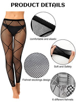 1 x RAW Customer Returns HICARER 6 Pairs Halloween Fishnet Tights Footless Fishnet Tights with High Waist Striped Mesh Leggings, Black - RRP €20.99