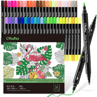 1 x RAW Customer Returns Ohuhu Marker 48 Colors Coloring Book Set, Felt Tip Pen Set with Double Tip, Water-Based Marker with 36 Designs Coloring Book for Adults Calligraphy Drawing Manga - RRP €19.99