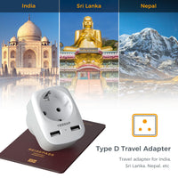 1 x RAW Customer Returns TESSAN 3 in 1 travel adapter India with 2 USB, travel adapter type D, adapter India socket, travel adapter for India, adapter for Sri Lanka, India, Nepal, travel plug India power adapter - RRP €20.99