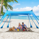 1 x RAW Customer Returns Rhino Valley Pop Up Beach Tent, 7.5x7.5 FT UPF50 Beach Tent with 8 Sand Shovels and 4 Poles Sun Protection Outdoor Shade, Portable Beach Shelter for Camping Trips Fishing, Sky Blue - RRP €119.99