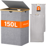 1 x RAW Customer Returns Lifewit 150L Large Laundry Hamper with Bamboo Lid, Dirty Clothes Basket with Handles, Foldable Laundry Bucket with 2 Sections and Removable Washable Bag, Laundry Basket for Bathroom, Laundry Room, Gray - RRP €44.62