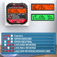 1 x RAW Customer Returns YOJOCK socket tester with RCD test and LCD voltage display, 6 types of fault diagnosis, socket tester with indicator light display, FI tester 90-250V 45-65Hz, CAT ll 300V premium version  - RRP €17.64