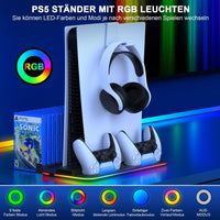 1 x RAW Customer Returns ALEEMTRY PS5 Stand Accessories for PS5 Slim New, PS5 Stand with 3-Stage Fan PS5 Cooler RGB Light 15 Games Storage, Playstation 5 Stand for PS5 Slim Disc Digital Console Black - RRP €36.29