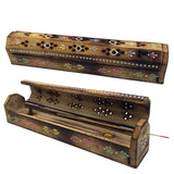 1 x RAW Customer Returns Incense burner incensario wooden box hand decorated in India - Exclusive design of white banks and elephants 30.5 x 6.2 x 5.5 - - Weight 240 g. Wooden incense holder - RRP €14.95