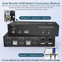 1 x Brand New DisplayPort KVM Switch Dual Monitor 4K 60Hz Extended Display, 2 Computer 2 Monitors Displayport Switch with Audio Microphone and 3 USB, 2 in 2 Out Keyboard Mouse Displayport 1.2 KVM Switch - RRP €98.8