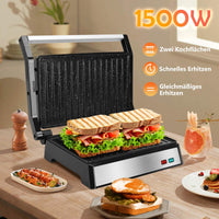 1 x RAW Customer Returns Aigostar Hett pro- contact grill for sandwiches, steak and as a panini grill, sandwich maker with non-stick coating, 1500W panini grill with removable oil collection box, 180 opening. - RRP €36.99