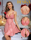 1 x RAW Customer Returns RSLOVE Women s Sexy Babydoll Lace Lingerie Nightgown Dress Pink Medium - RRP €20.99