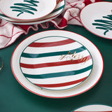 1 x Brand New Swuut Bone China Christmas Holiday Dessert Plates Salad Plates Set of 4 Dishwasher Safe Stripes, 20cm  - RRP €32.66