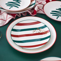 1 x Brand New Swuut Bone China Christmas Holiday Plates - Dessert Plates - Salad Plates - Set of 4 - Dishwasher Safe Stripes, 26cm  - RRP €42.23