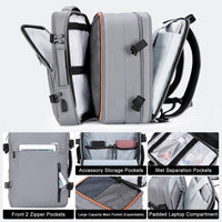 1 x RAW Customer Returns HOMIEE Hand Luggage Travel Backpack, Super Large Laptop Backpack Expandable Anti-Theft Water Resistant Daypack Flight Approved Backpack Cabin Backpack Carry-on Luggage Backpack Light Gray, 40L  - RRP €62.99