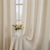 1 x RAW Customer Returns MIULEE Set of 2 Voile Curtains Sheer Linen Curtain with Eyelets Transparent Irregular Texture Curtain Eyelet Curtain Window Curtain Translucent for Bedroom 225 x 140cm H x W Light Beige - RRP €35.28