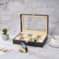 1 x RAW Customer Returns Readaeer watch box for 12 watches box storage with glass lid black made of PU leather - RRP €17.84