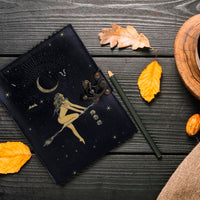 1 x RAW Customer Returns OVERDOSE Celestial Sun Moon Handmade Vintage Leather Journal Deckle Edge Paper Blank Spell Book with Shadows Grimoire Diary Moon Phase Totem Talisman Prints 6 x 8 A5 - RRP €30.0