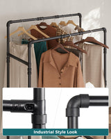 1 x RAW Customer Returns OROPY Clothes Rack on Wheels, 158.5cm High Double Clothes Rail, Stable Coat Rack with Shelf, Metal Clothes Rack with 2 Clothes Rails, Black - RRP €39.99