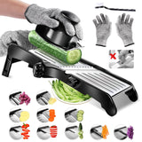 1 x RAW Customer Returns Masthome Mandoline Vegetable Slicer, 10 in 1 Kitchen Slicer Cutter with Stainless Steel Blades, Multifunctional Vegetable Cutter for Cucumber, Onion and Cheese, Send Cut-Resistant Gloves and Cleaning Brush - RRP €28.12