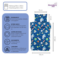 1 x RAW Customer Returns Bloomsbury Mill - Reversible Duvet Cover Set for Boys and Girls - Outer Space, Rockets and Planets - Single Duvet Cover Set and Pillows for Children s Bed - 135 x 200 cm - Blue - RRP €24.75