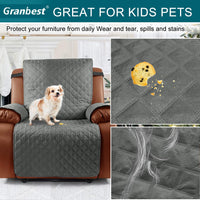 4 x Brand New Granbest Water Resistant Recliner Chair Cover Waterproof Recliner Chair Slipcovers Anti-Slip Recliner Protector for Kids, Pets, Dogs, Cats with Elastic Straps Recliner, Gray  - RRP €99.96