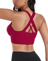 1 x RAW Customer Returns ANGOOL Women s Sports Bra without Underwire Push Up Bra Strong Support Sports Bustier Women s Padded Crossback Seamless Yoga Jogging Gym Sports Bra, Black Gray Wine Red, XL - RRP €29.23