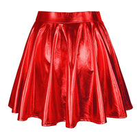 1 x RAW Customer Returns Women s Skirts Metallic Shiny Skirt Flared Pleated Skirt Waist Leather Skirts Pleated Skirt Girls Skater - RRP €22.18