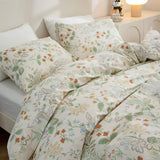 1 x RAW Customer Returns Tospass flowers bed linen 200x200 cm beige green floral bed linen set plants leaves girls microfiber reversible bed linen 1 duvet cover with zipper 2 pillowcases 80x80 cm - RRP €30.83