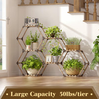 1 x RAW Customer Returns Tikea Hexagonal Flower Stand Plant Stand for Indoor and Outdoor, Wooden Creative DIY Plant Shelf Flower Rack for Window, Corner, Living Room, Balcony, Garden, Office 7 Levels  - RRP €50.99