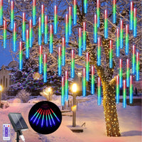 1 x RAW Customer Returns LED Solar Falling Christmas Lights, 240 LEDs Meteor Shower Rain Lighting Snowfall Lights, 10 Tubes 30cm Waterproof Christmas Lights for Xmas Tree Wedding Decoration Colorful  - RRP €23.33