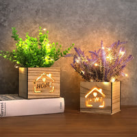 1 x RAW Customer Returns AceList 2 pieces artificial plant with LED lights in wooden box, 11 x 9 x 26 cm artificial plant in pot for home office desk kitchen decoration, Valentine s Day Mother s Day - RRP €28.22