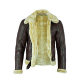 1 x RAW Customer Returns Leatherick Brown Leather Jacket with Thick Shearling Shearling Flying Jacket XL  - RRP €149.0