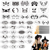 2 x RAW Customer Returns Pack of 50 face painting stencils, reusable face painting temporary tattoos body makeup painting stencils with 10 drawing pens for children Halloween holiday party body - RRP €33.98