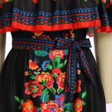 1 x RAW Customer Returns Women s Mexican Dress Off Shoulder Floral Print Dress A-Line Long Maxi Summer Dress Boho Beach Holiday Dress Fancy Day of the Dead Halloween Carnival Dress Up Black XL - RRP €36.8