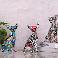 1 x RAW Customer Returns XIAOMAG Creative Graffiti Chihuahua Dog Statue Sculpture Ornament Living Room Decoration Entranceway Wine Cabinet Office Decoration Resin Crafts Graffiti Black  - RRP €35.7