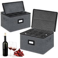 1 x RAW Customer Returns VERONLY 2 pieces storage box for wine glasses, moving glass holder for wine glasses, folding box with dividers, glasses storage for 24 crystal glassware, crystal glassware 44 33 25 cm, dark gray  - RRP €38.99