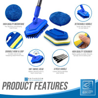 1 x RAW Customer Returns Bathroom Tile Cleaner, Shower Cleaning Brush, Multi-Part Scrubbing Brush with Long Handle Replaceable Stiff Bristles Tub, Tile Scrubber, Shower Cleaner Sponge Cleaner with Microfiber Pad - RRP €19.75