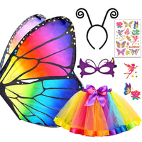 1 x RAW Customer Returns Tacobear Pack of 5 Butterfly Costume Children Girls Butterfly Wings with Mask Tutu Skirt Tulle Skirt Headband Tattoos Cape Wings Halloween Carnival Cosplay Colourful  - RRP €19.74