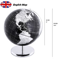 1 x RAW Customer Returns Exerz 20cm World Map - English Map - With Metal Base Globe for School Decoration Education Geographic Modern - Diameter 20cm Metallic Black - RRP €32.32