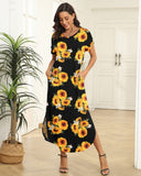 1 x RAW Customer Returns AUSELILY Women s Summer Long Dress Short Sleeve Casual Maxi Dress Floral Print Round Neck T-Shirt Beach Long Dress with Sunflower Pocket M - RRP €22.8