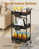 1 x RAW Customer Returns HBTower Serving Cart Kitchen Cart 3 Tiers, Utility Cart Trolley with Wheels and 3 Shelves, Multi-Purpose Cart for Kitchen Makeup Bathroom Office, Black - RRP €42.99