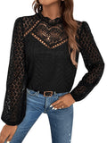 1 x RAW Customer Returns GORGLITTER Women s Elegant Blouses Stand-Up Collar Top Shirt Blouse Long Sleeve Lace Tunic Blouse with Lantern Sleeves Black L - RRP €30.24