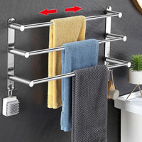 1 x RAW Customer Returns Towel holder without drilling, extendable 43-78CM, 3-layer towel holder made of stainless steel with 2 towel hooks for bathroom and kitchen, towel holder wall silver - RRP €32.94