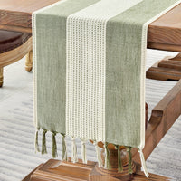 2 x RAW Customer Returns Wracra Macrame Cotton Linen Table Runner 120cm Long with Hand Tassels Coffee Table Runner, Farmhouse Style Table Runner for Holiday Parties and Everyday Use Sage Green, 120cm  - RRP €33.8