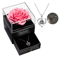 24 x Brand New Gifts for her preserved real rose drawer Eternal handmade preserved rose with necklace 100 languages gift, enchanted real rose flower for Valentine s Day Mother s Day Sweet Pink  - RRP €725.76