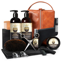 1 x RAW Customer Returns Men s Beard Kit - Men s Beard Products Oil Balm 300ml Shampoo 300ml - Brush and Comb - Scissors, Travel Bag - Excellent Gift Idea - RRP €49.97