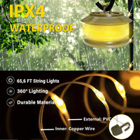 1 x RAW Customer Returns 20m Camping String Lights, 3000mAh Battery, 350 Lumens, 5 Light Modes, 2 in 1 Camping Light, Rechargeable Waterproof Portable Rechargeable Battery Powered String Lights for Camping Decoration - RRP €22.8