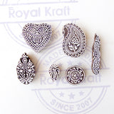 1 x RAW Customer Returns Royal Kraft Heart and Paisley Indian Pattern Wooden Block Stamps Set of 6  - RRP €15.4