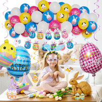 6 x Brand New Easter Nest Party Decorations Printed Balloons Easter Theme Glasses Egg Sprial Ornaments Rabbit Chick Foil Balloons for Kids Easter Party Decoration Birthday Set - RRP €115.2