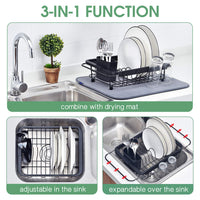 1 x RAW Customer Returns KINGRACK Extendable Dish Rack, Drip Tray for Drying Kitchen Utensils, with Cutlery and Cup Holder - RRP €32.4